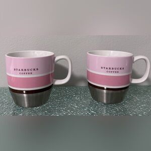 (2) Starbucks 10 Ounces Ceramic Coffee Mug w/Stainless Steel & Nonskid Base